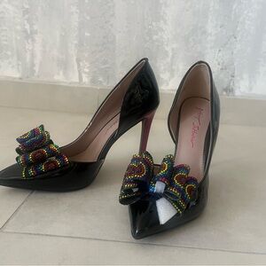 Betsey Johnson Black Stiletto Heels with Multicolor Bow New without tags